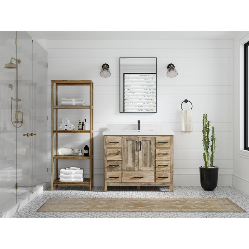 Malibu 42'' Natural Mango Wood Bathroom Vanity with Quartz Top