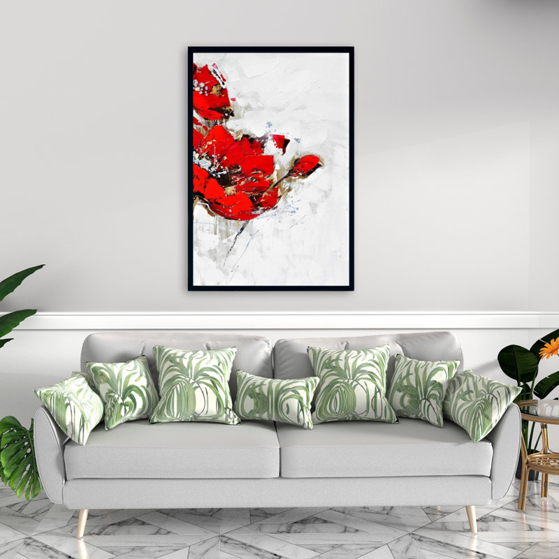 Abstract Red Flowers Canvas | White Frame | Home Decor Art