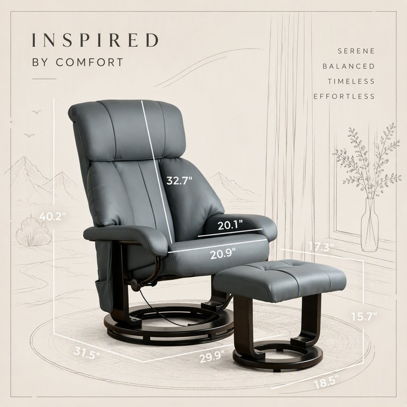 Fauteuil inclinable de luxe avec repose-pieds, massage par vibration à 10 points et base pivotante pour une détente et un confort ultimes