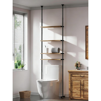 Armoire de rangement au-dessus de la toilette avec 2 tiroirs, étagère de salle de bain réglable à 4 niveaux, unité peu encombrante avec barre à serviettes et supports pour la salle de bain, la salle de lavage ou le salon