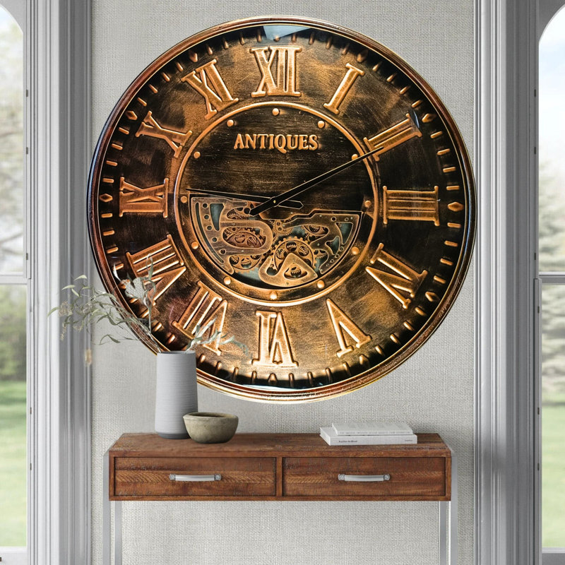 THE GEARS CLOCK Wall Clock with Real Moving Gears LU-LI_ 40 in Round DARK-BROWN