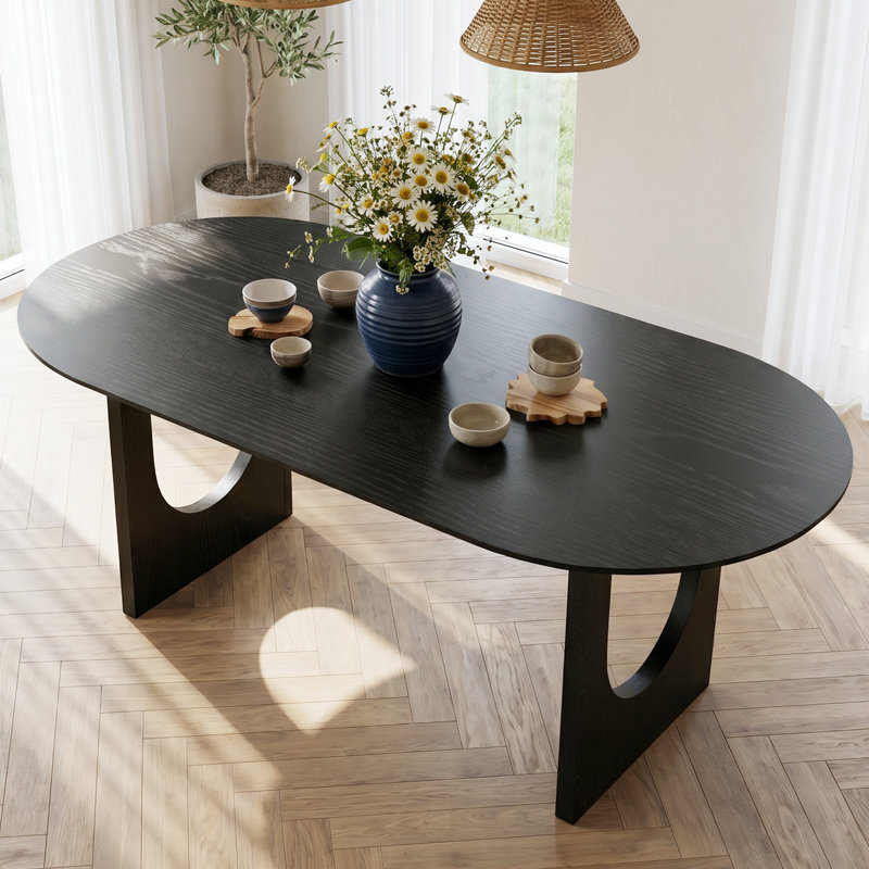 79" Soild Wood Dining Table Oval Kitchen Tables, Black