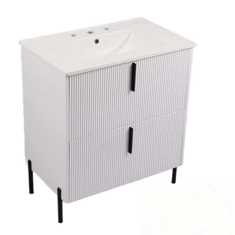 Meuble-lavabo avec lavabo et 2 tiroirs, Blanc