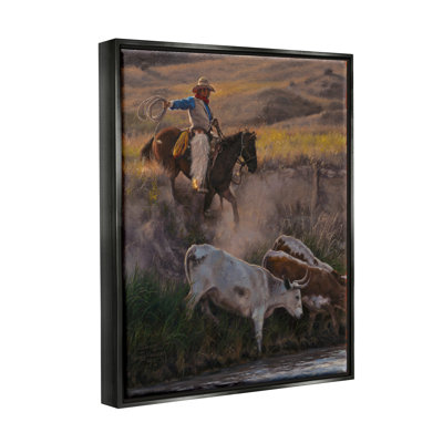 «Cowboy Rounding Up Bétail Lasso» par David Graham, peinture