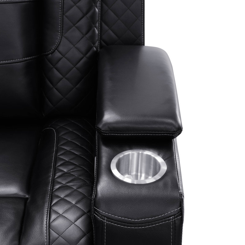 Black Obsidian Breathable Leather Living Room U Shaped Sofa Set, Black Faux Leather
