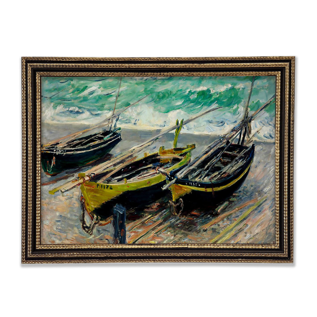 Gerahmtes Leinwandbild Three Fishing Boats von Monet