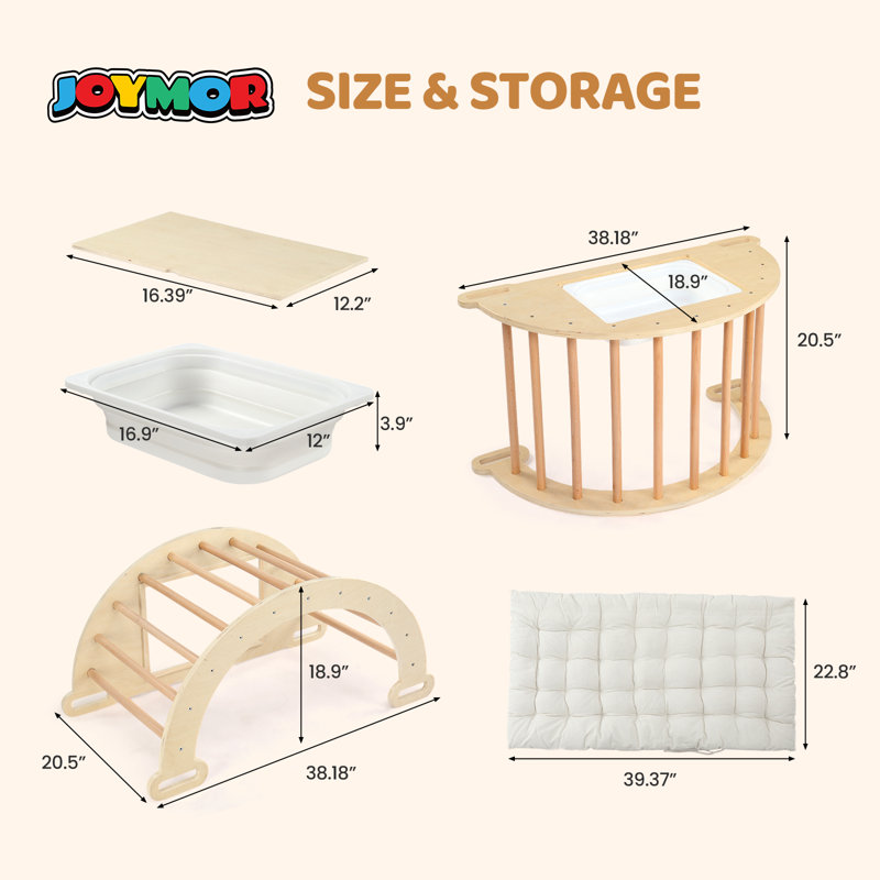 Structure d'escalade en bois pour enfants avec coussin de bassin en plastique