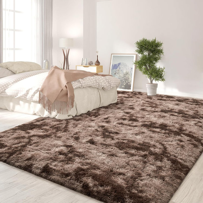 Antonije Tie Dye Shag Area Rug, Rectangle 6' x 9', Brown