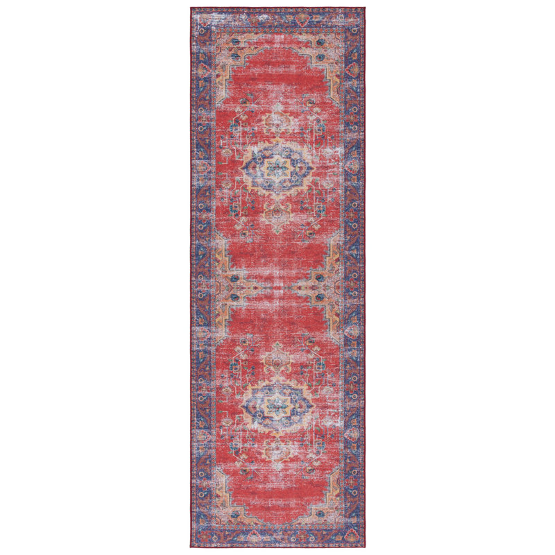 Ziebarth 161 M/W S/R Area Rug In Red / Navy, Runner 2'6" x 8'