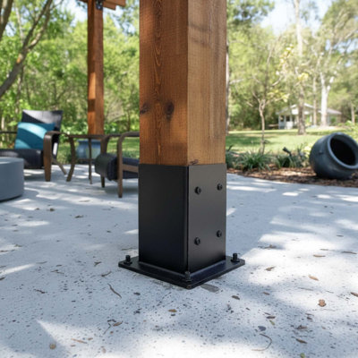 4X4 Post Base Brackets, 4 Pieces, 3.6X3.6" Inner Size, 13Ga Steel, Black, For Decks, Pergolas, Fences, And Mailboxes