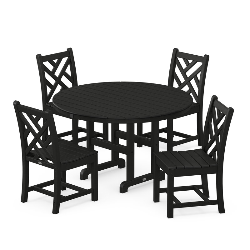 Chippendale 5-Piece Round Farmhouse Side Chair Dining Set, Black