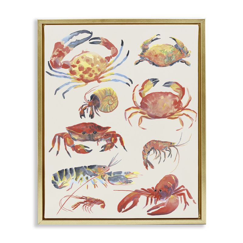 Cadre flottant Nautical Crustacean Collection, design par June Erica Vess, H 21 po x l 17 po, Cadre flottant métallique doré