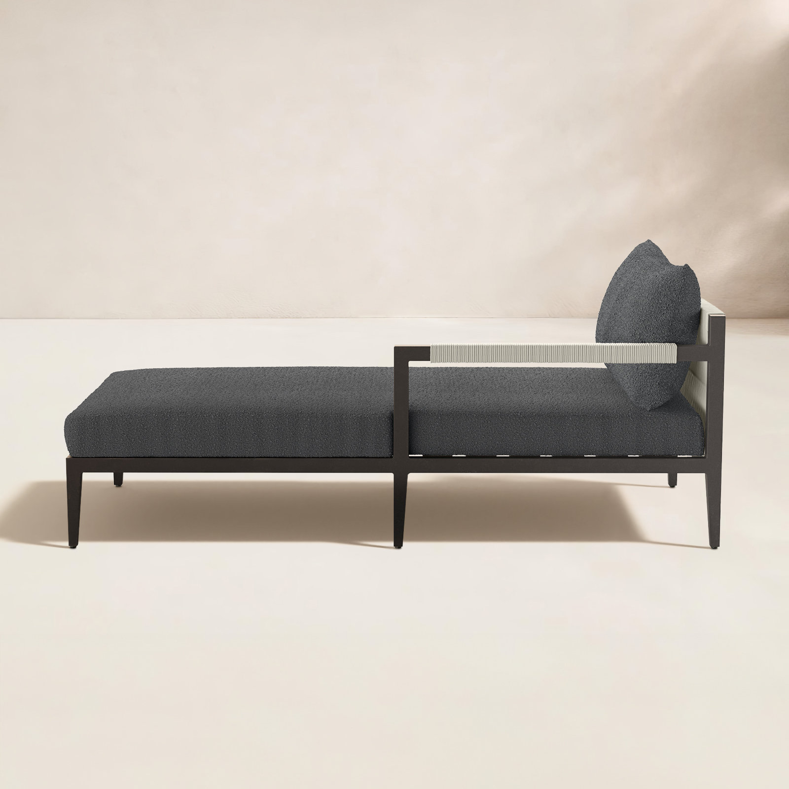 Nida 33'' Outdoor Aluminum Chaise Lounge, Fiqa Slate Boucle, Bronze