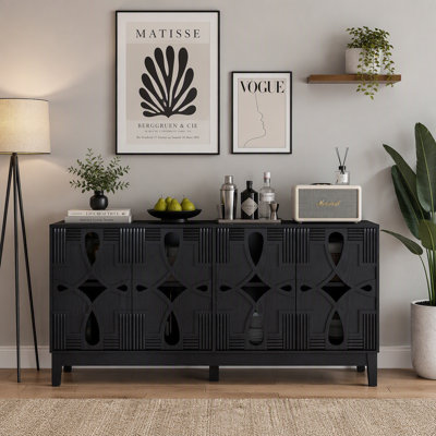 Mid-Century Modern Sideboard Buffet Cabinet with 4 Doors & Adjustable Shelves for Kitchen, Dining Room, Living Room, Entryway