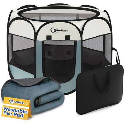 Dog Playpen With Washable Pee Pad, Puppy Pet Cat Playpen Small Dogs Tent Crate Indoor/Outdoor, Portable Pop Up Kennel With Carrying Case For Cats/Rabbits
