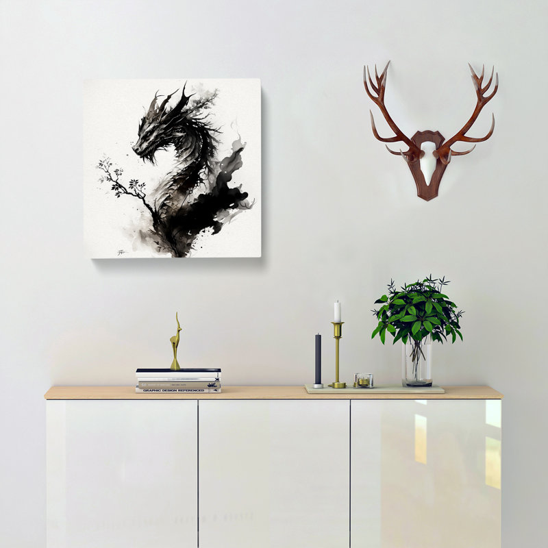 Dragon Ink Wash - Wrapped Canvas, 50cm H x 50cm W x 3cm D