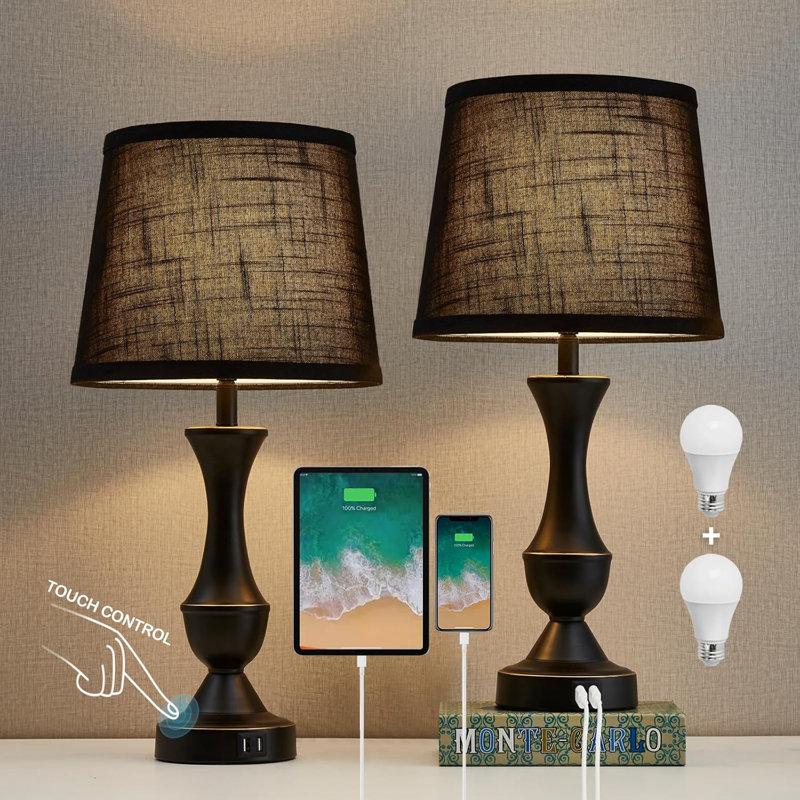 Ensemble de lampes de table traditionnelles Claresa, Noir, Noir