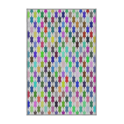 Tapis gris/vert/rouge à motifs