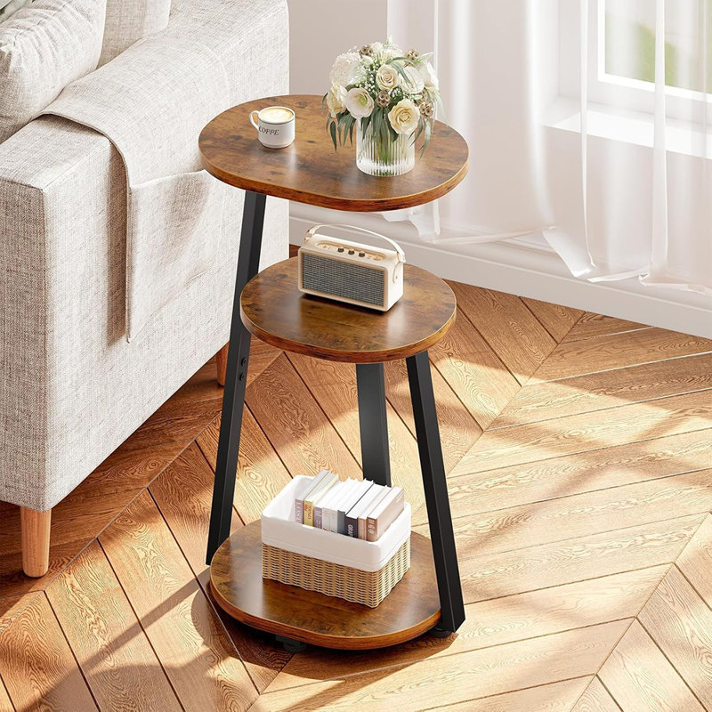 Table d'appoint, petite table de bout avec structure en métal, tables de chevet à 3 niveaux, tables d'appoint rondes pour salon, canapé-lit, salle de bain, ovale, brun rétro