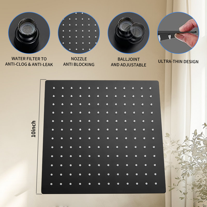 8000-10Inch Shower Faucet Shower System With 10 Inches Rain Shower Head And Handheld Spray, Matte Black