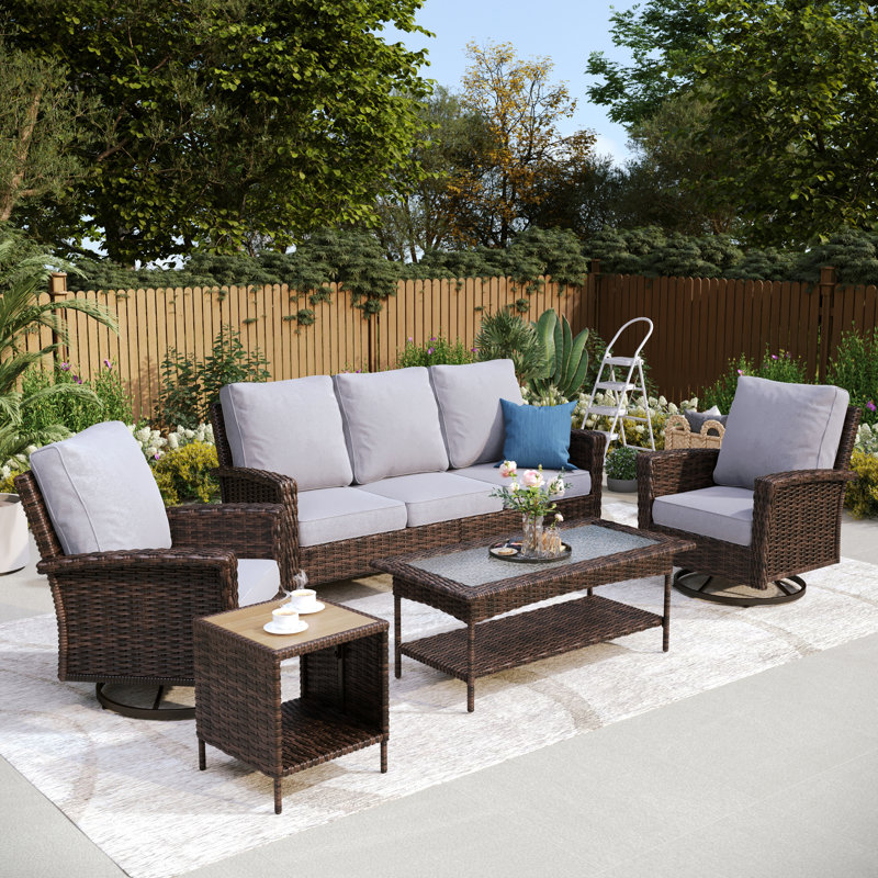 Outdoor Wicker Patio Conversation Furniture Set, Light Gray, No