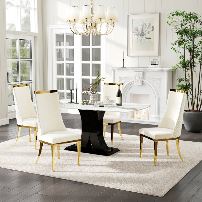 Ensemble de table de salle à manger Luxtury, 5 pièces: table, 4 chaises, Blanc, Beige
