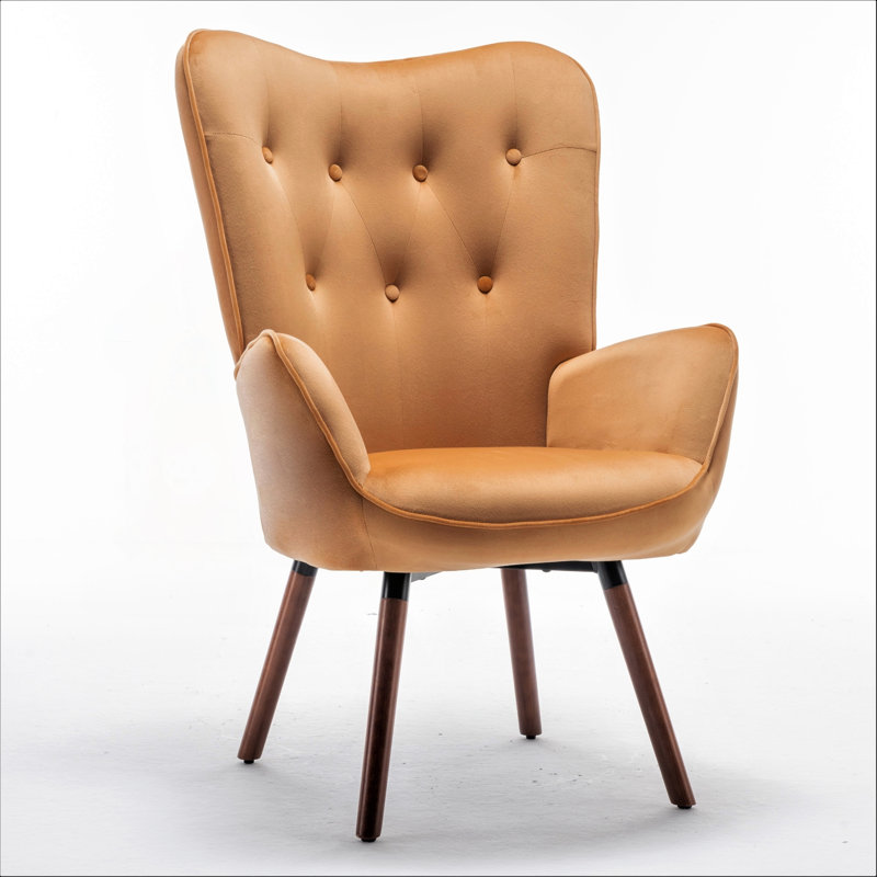Fauteuil à oreilles Mid-Century moderne capitonné, Jaune moutarde