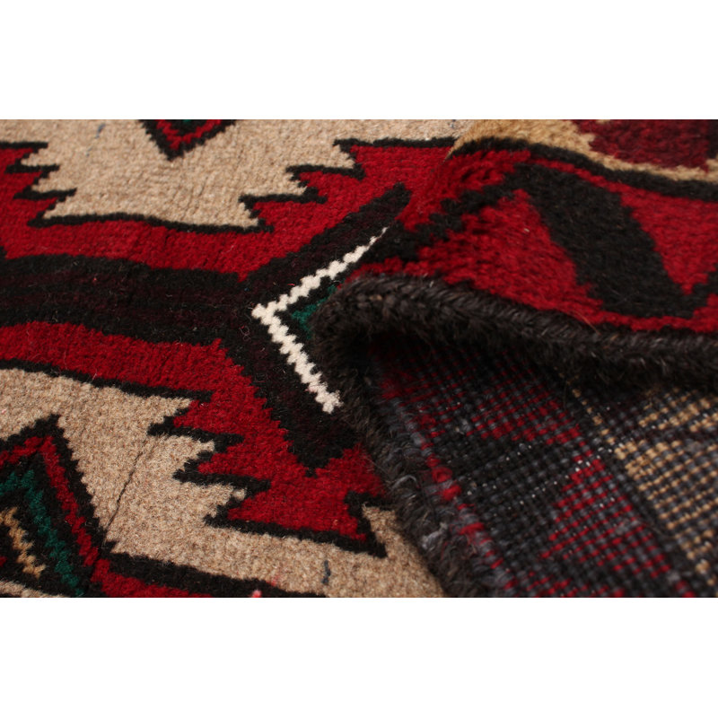 Tapis en laine noué à la main kaki / rouge / noir