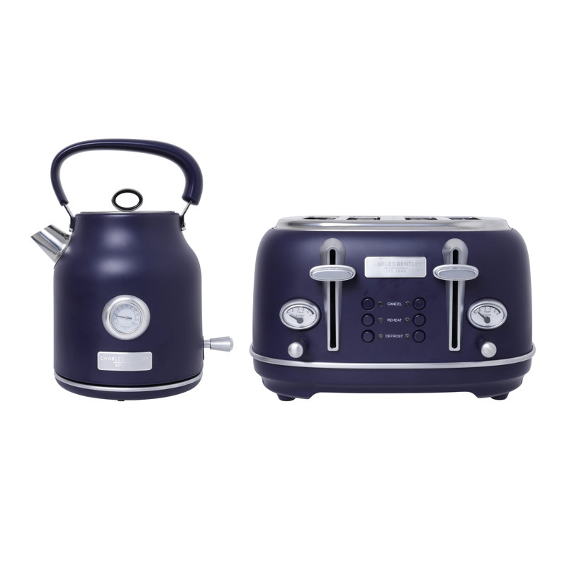 Charles Bentley Kettle & Toaster Set, Blue/Silver