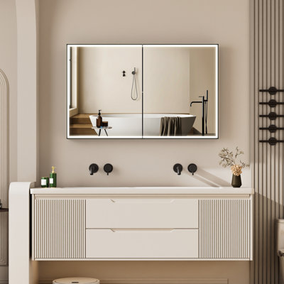 Wajaahat 30'' H Recessed Or Surface Wall Mounted LED Mirror Cabinet With Defogger And Adjustable Shelves,Black Frame