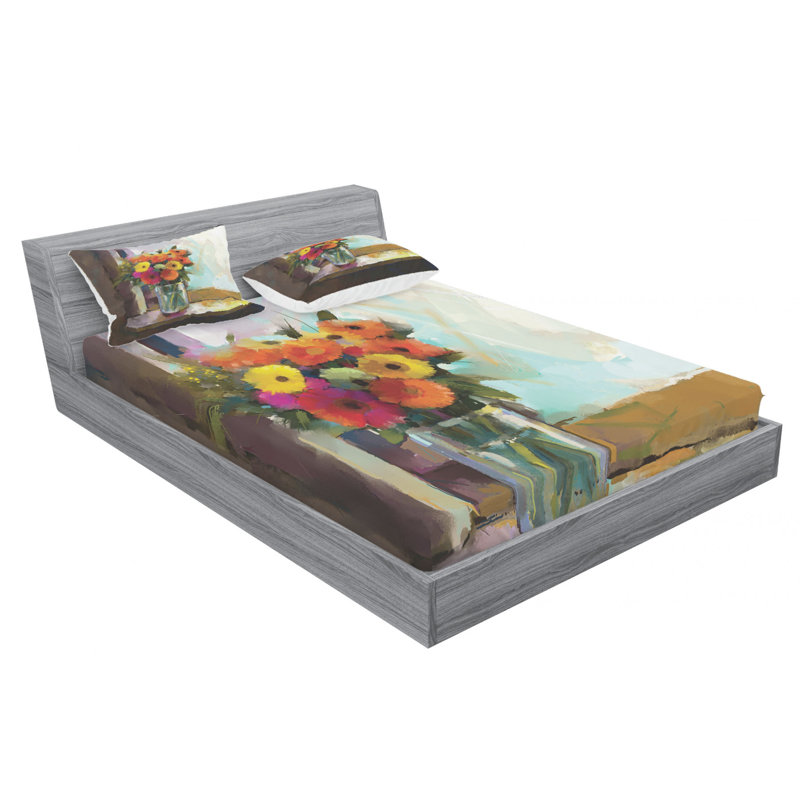 Microfiber Sheet Set, Queen Sheet Set + Fitted Sheet + 2 Pillowcases, Gerber Daisy Microfiber