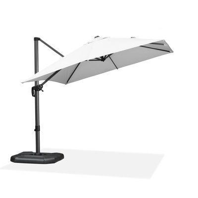 9' Square Large Cantilever White Umbrella with Base and 360-degree Rotation