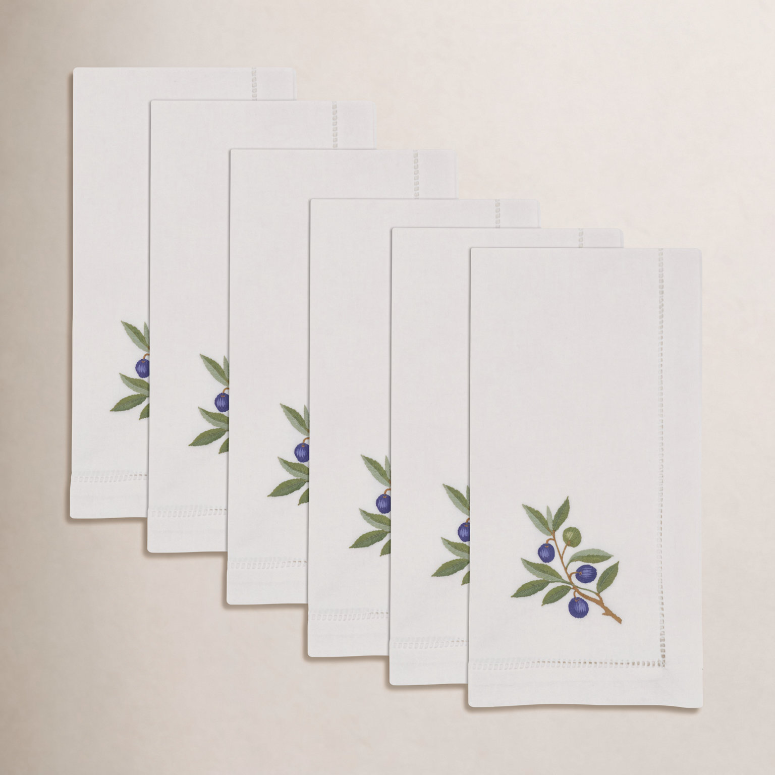 Embroidered Olive Cotton Napkin