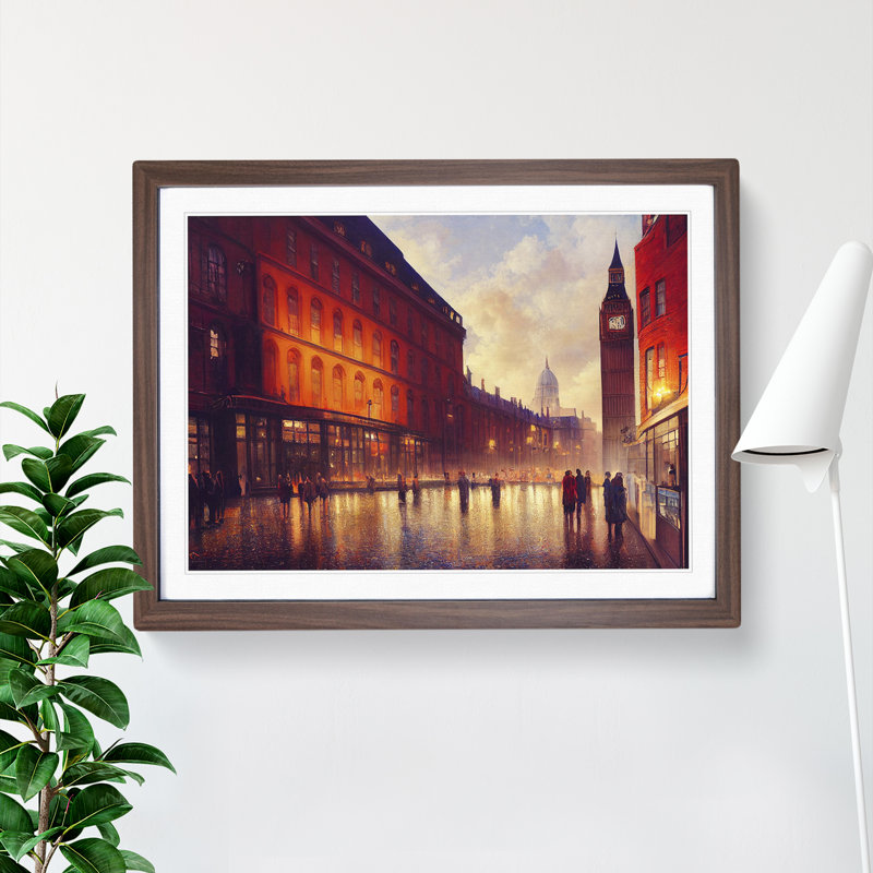 London City - Single Picture Frame Painting, 34cm H x 46cm W x 2cm D, Walnut