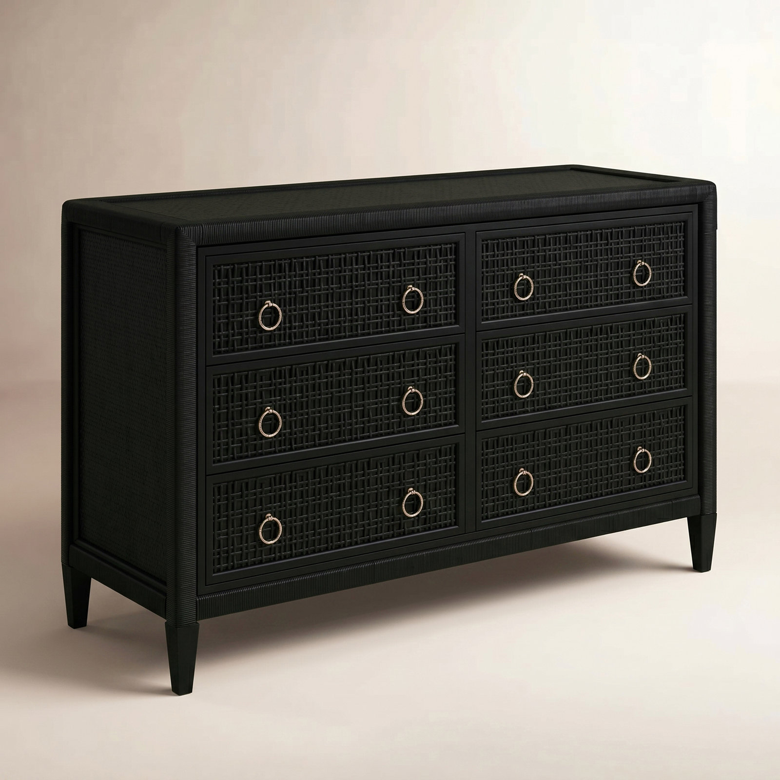 Monterey 6 Drawer 54'' W Dresser, Black, Yes, Satin Nickel