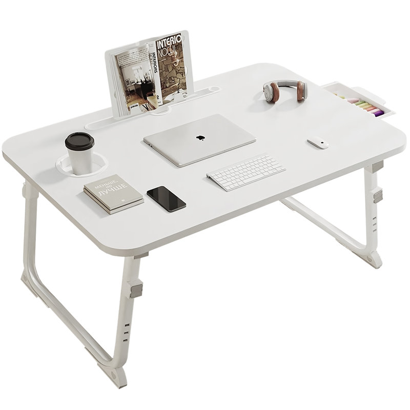 Multi-Functional Height Adjustable Portable Mobile Laptop Overbed Table, White/White