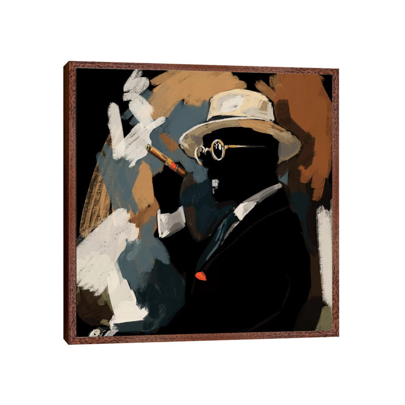 Cigar Lounge - Painting on Canvas, 66.04cm H x 66.04cm W x 3.81cm D, Classic Brown Wood Floater Framed