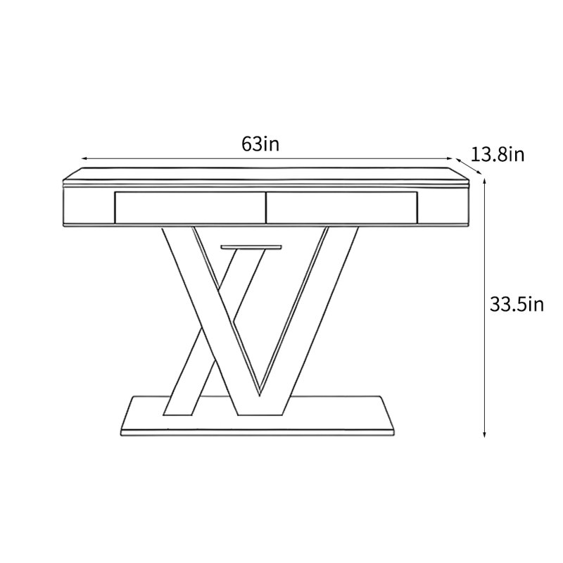 Console de luxe simple et moderne, 33,5 po H x 63 po L x 13,8 po P, Doré
