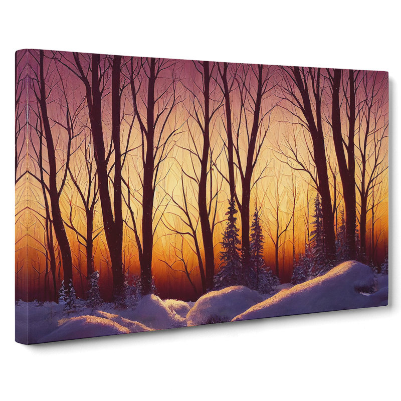 Winter Forest Sunset Art - Wrapped Canvas, 40cm H x 60cm W x 3cm D