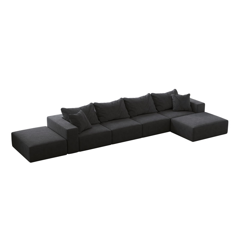 Canapé modulaire rembourré en L en chenille avec 6 coussins Ciriaca, Gris chenille