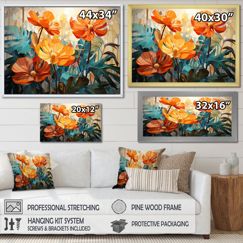 Tropical tropical et feuillage vert II sur toile, Cadre flottant doré, H 12 po x l 20 po x P 1 po