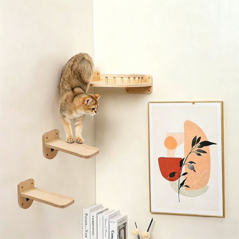 Perchoir mural en bois massif avec 2 plateformes