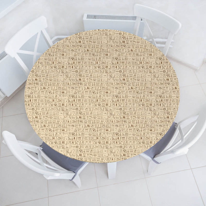 East Urban Home Egyptian Fitted Round Tablecloth Tan Brown, 64.17'' Round