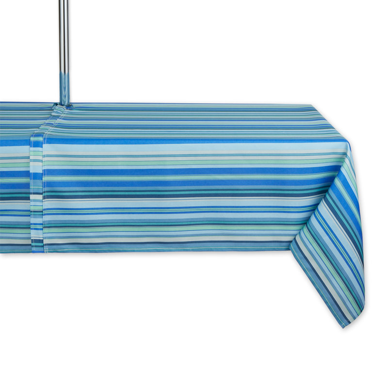 Vivo Stripe Polyester Tablecloth with Zipper , Blue Ocean, 120" x 60"