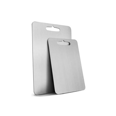 Premium Stainless Steel Cutting Board Set (2 Pieces), Antibacterial, 9.4 x 13.4 inches & 7.9 x 11.8 inches | 100% Stainless Steel, Thickness: 0.04 inches | Easy Clean, Dishwasher Safe, Durable & Stylish Silver Design
