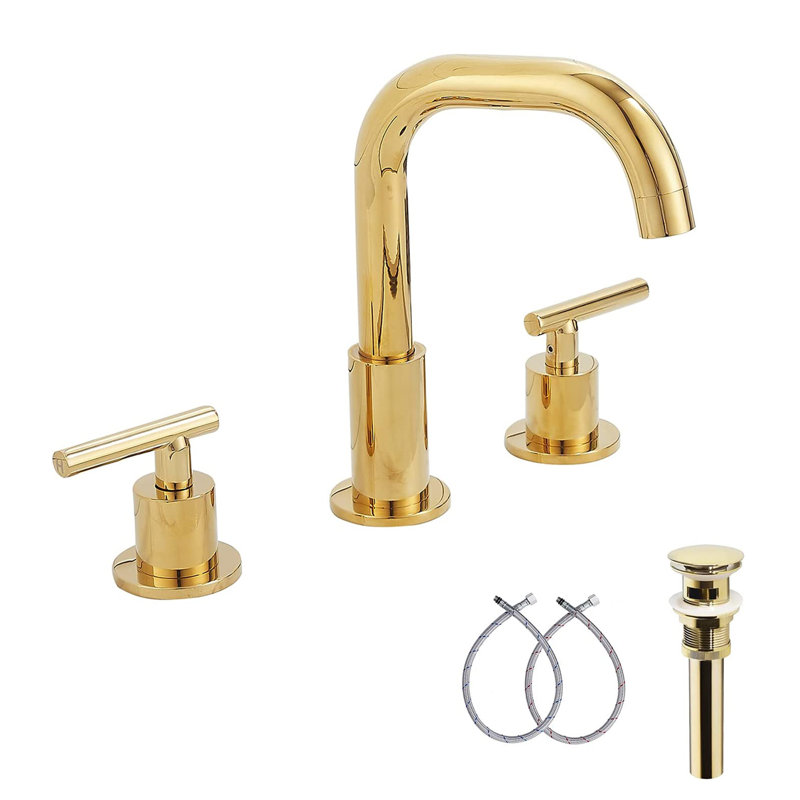 Robinet de salle de bain à large entraxe avec bonde, Or poli