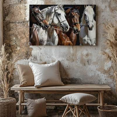 Toile, art mural Trio de chevaux, portrait équestre réaliste sur toile, prêt à accrocher