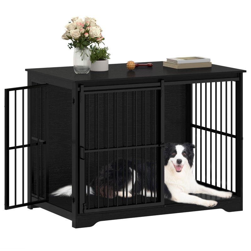 XL Large Dog Crate Furniture, Indoor Dog Kennel Furniture with Barn Door, Wooden Tall Dog Crate, Heavy Duty Dog Cage for Large Dogs, Side End Table, Anti-Chew