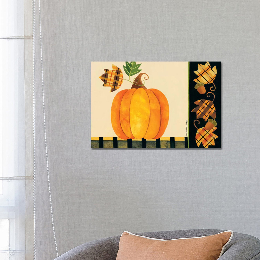 Pumpkin, Leaves And Acorns I by Bernadette Deming - Wrapped Canvas Print