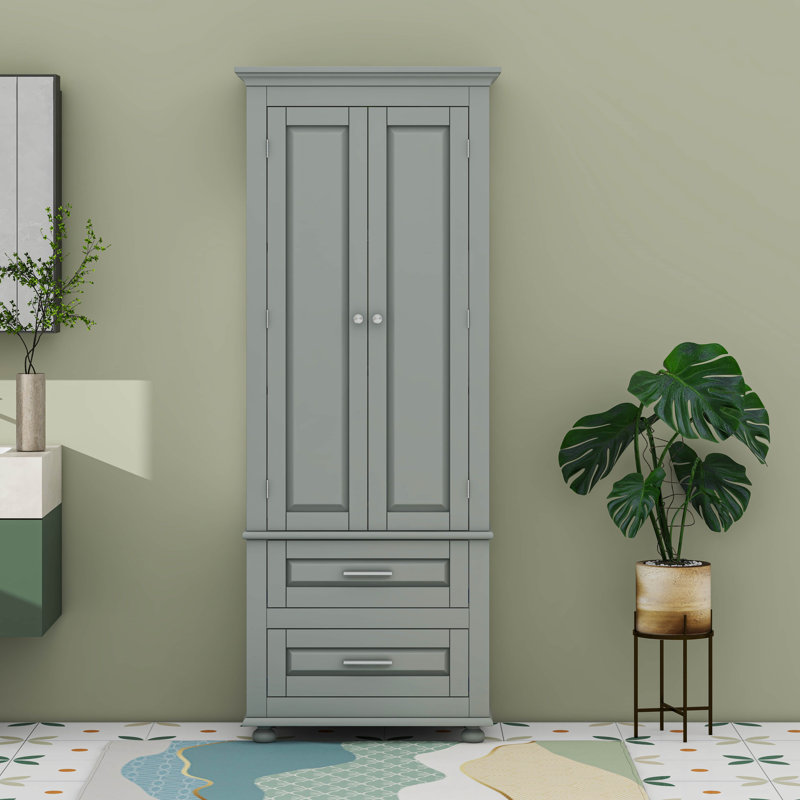 Armoire de rangement haute avec deux tiroirs, Gris
